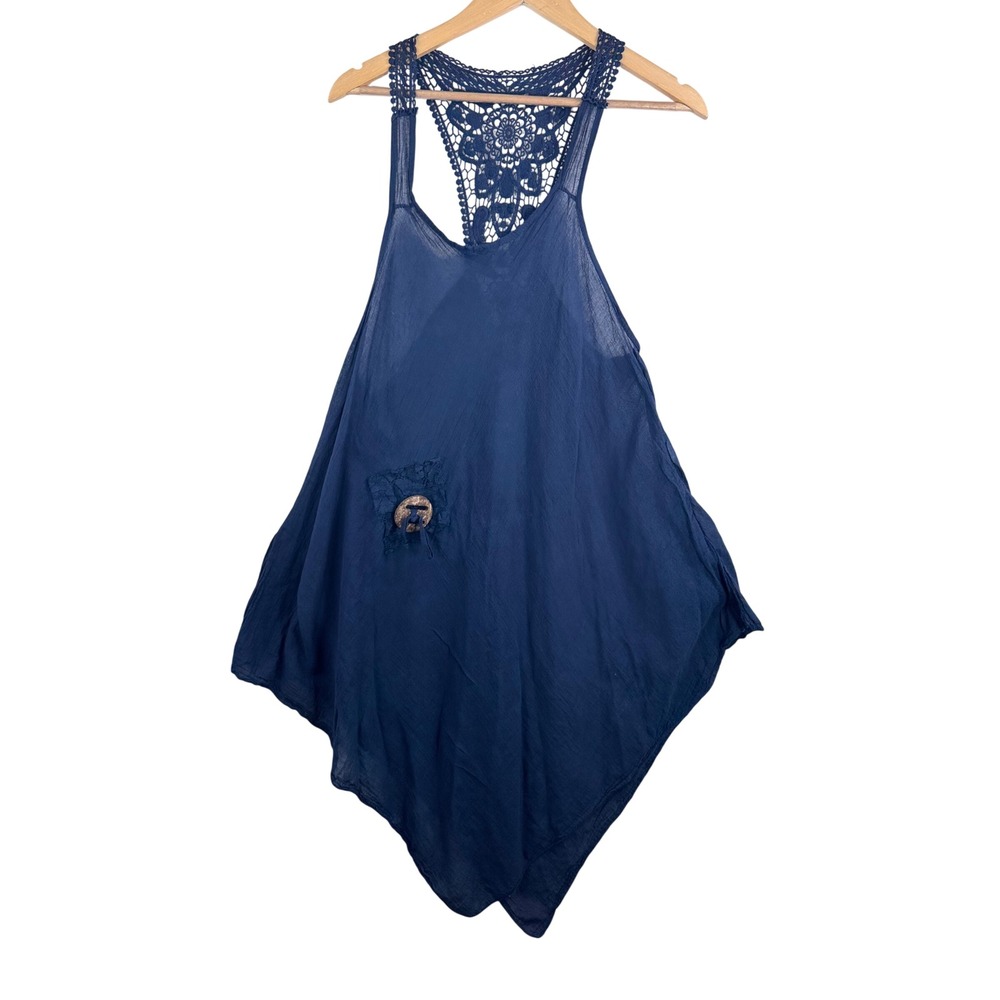 Made in Italy Crochet Gauzy Racerback Handkerchief‎ Hem Tank OS boho artsy